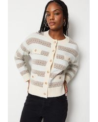 Warehouse - Knitted Jacquard Stripe Pocket Detail Cardigan - Lyst