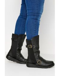 Yours - Extra Wide Fit Faux Leather Wedge Buckle Boots - Lyst