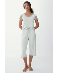 DEBENHAMS - Stripe Viscose Jersey Crop Pant With Lace - Lyst