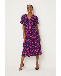 Wallis - Navy And Pink Floral Button Through Midi Dress - Lyst