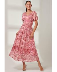 Jolie Moi - Bianca V-Neck Pleated Mesh Maxi Dress - Lyst