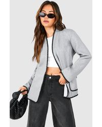 Boohoo - Contrast Blanket Stitch Belted Wool Look Coat - Lyst