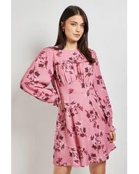 Dorothy Perkins - Gathered Bodice Lace Back Long Sleeve Mini Dress - Lyst