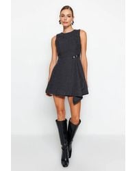WOVCOR - Asymmetric A-Line Sleeveless Mini Woven Dress W/ Side Buckle Detail - Lyst