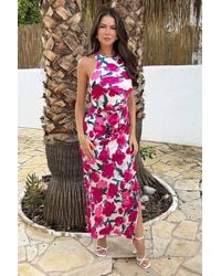 AX Paris - Multi Floral Print Racer Neck Draped Midi Dress - Lyst