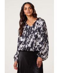 Blue Vanilla - Elasticated Waist Long Sleeve V-Neck Blouse - Lyst
