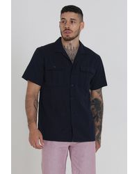 Brave Soul - 'mikita' Cotton Short Sleeve Revere Collar Shirt With Linen - Lyst
