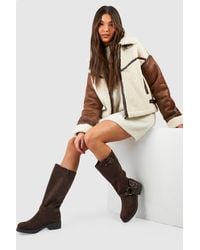 Boohoo - Buckle Detail Harness Knee High Boots - Lyst