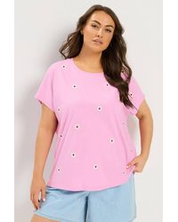 Yours - Embroidered Daisy T-Shirt - Lyst