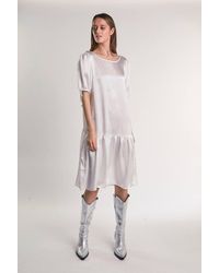 Shnoo - Tiered Midi Dress With Puff Sleeves - Lyst