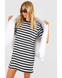 Boohoo - Oversized Striped T-shirt Dress - Lyst