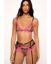 Nasty Gal - Floral Embroidered Scallop Triangle 3pc Lingerie Set - Lyst