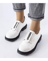 Love Lace - Patent Lace Up Loafers With Tractor Sole Square Heel - Lyst