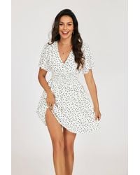 FS Collection - Polka Dot V-Neck Mini Dress With Shirred Waist - Lyst