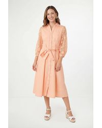 Wallis - Petite Cotton Lace Belted Shirt Dress - Lyst