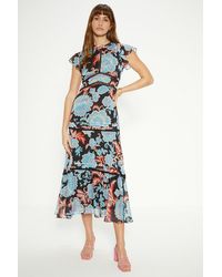 Oasis - Paisley Floral Tiered Lace Trim Midi Dress - Lyst