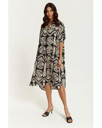 Hoxton Gal - Oversized Shirt Midi Dress With Short Sleeves - Lyst