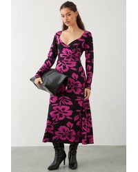 Dorothy Perkins - Petite Pink Floral Print Wrap Midi Dress - Lyst