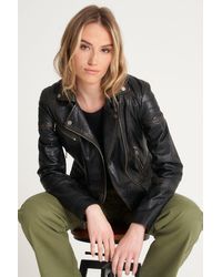 Barneys Originals - Washed Leather Biker Jacket - Lyst