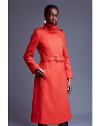 Karen Millen - Italian Manteco Wool Blend High Neck Belted Coat - Lyst