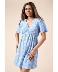Dorothy Perkins - Petite Ditsy Frill Detail Angel Sleeve Mini Dress - Lyst