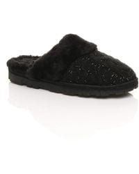 AJVANI - Flat Heel Mule Glitter Cable Knit Slippers - Lyst