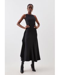 Karen Millen - Petite Tailored Compact Stretch Panelled Frill Skirt Maxi Dress - Lyst