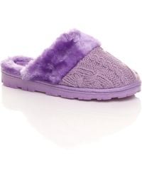 AJVANI - Flat Heel Mule Glitter Cable Knit Slippers - Lyst