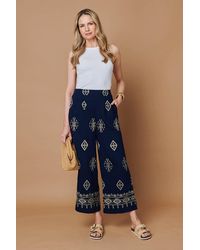 Izabel London - Border Printed High Waist Wide Trousers - Lyst