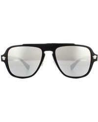 Versace - Aviator Matte Black Dark Grey Silver Mirror Sunglasses - Lyst
