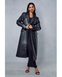 MissPap - Premium Leather Look Longline Trench Coat - Lyst
