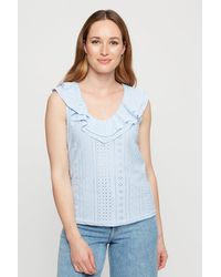 Dorothy Perkins - Blue Broderie V Neck Ruffle Top - Lyst