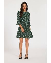 FS Collection - Floral 3/4 Sleeves Mini Dress With Frill Hem - Lyst