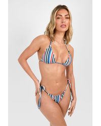 Boohoo - Multi Stripe Rib Triangle Bikini Set - Lyst