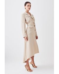 Karen Millen - Petite Soft Tailored Belted Crepe High Low Shirt Midi Dress - Lyst
