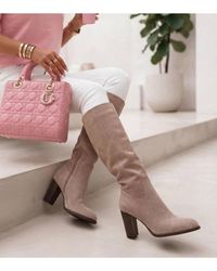 Love Lace - Classic Pointed Toe Suede Knee High Boots - Lyst