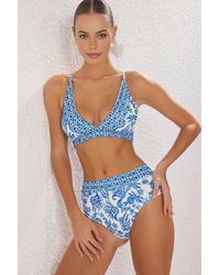 WOVCOR - Floral Print Triangle Bikini Set W/ High Waist Bottoms - Lyst