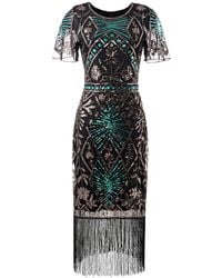 MODISHION - 1920S Art Deco Short-Sleeve Sequin Fringed Flapper Dress - Lyst