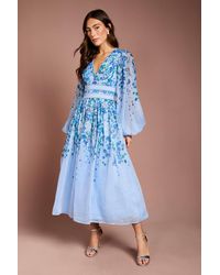 Coast - Organza Floral Placement Lace Trim Midaxi Dress - Lyst