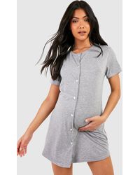 Boohoo - Maternity Peached Jersey Button Down Nightie - Lyst