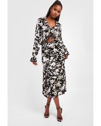 Boohoo - Mono Floral Cut Out Ruffle Midaxi Dress - Lyst