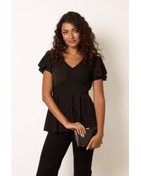 Blue Vanilla - Elasticated Waist Short Sleeve V-Neck Blouse - Lyst