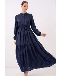 Bigdart - Buttoned Crew Neck Maxi Dress With Waistband - Lyst