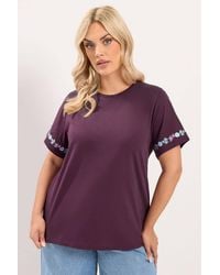 Yours - Embroidered Floral Sleeve Detail T-Shirt - Lyst