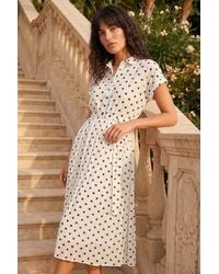 Roman - Polka Dot Pleated Shirt Midi Dress - Lyst
