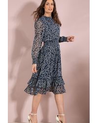 Klass - Printed Long Sleeve Chiffon Midi Dress - Lyst