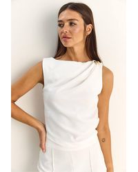 Bianco Lucci - Boat Neck Sleeveless Blouse With Stone Accessory - Lyst