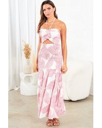Femme Luxe - Floral Cut Out Detail Off-Shoulder Bralette Maxi Dress - Lyst