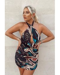 MissPap - Marble Print Double Layer Cowl Neck Dress - Lyst