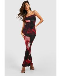Boohoo - Abstract Floral Print Mesh Maxi Slip Dress - Lyst